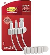 Command 5-Cord Clip Organizer, 4 Clips and 8 Medium Strips, White, 1 Clip Holds up to 5 Charding ...
