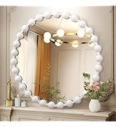 AAZZKANG Circle Mirrors for Wall with Spherical Metal Framed Large White Round Mirror Decorative ...