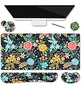 Keyboard Mouse Pad Set, Large Gaming Mouse Pad + Keyboard Wrist Rest + Coaster Set, 4Pcs Ergonomi...