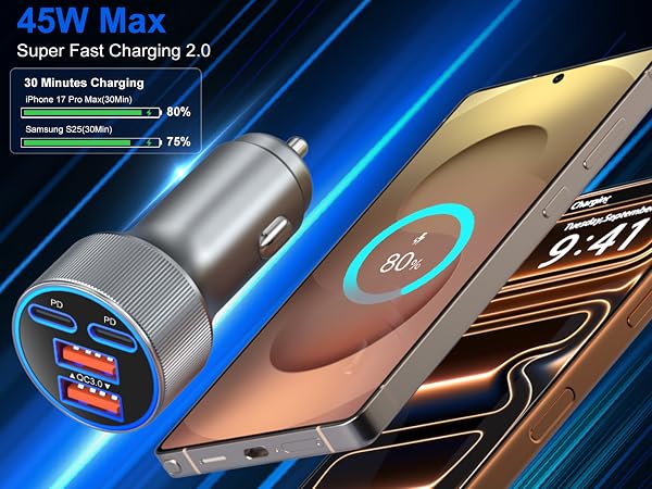 45w super fast type c car charger usb c car adapter