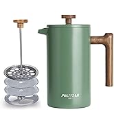 POLIVIAR French Press Coffee Maker, 34 oz Coffee Press with Real Wood Handle, Double Wall Insulat...