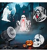 Christmas Projector Lights Outdoor, 3D Halloween Dynamic Rotating Skull Ghost Skeleton Decoration...