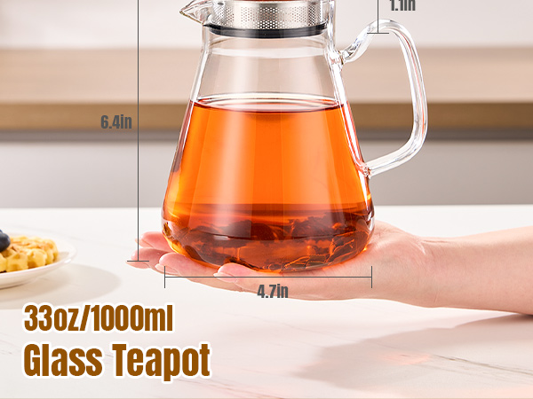One Touch Glass Teapot with Stainless Steel Filter Lid