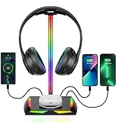 New bee RGB Headphone Stand with Wireless Charging and 2 USB-C &amp; 1 USB Charging Ports, Desk Gamin...