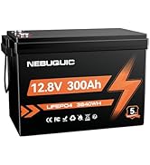 NebuQuic 12V 300Ah LiFePO4 Lithium Battery, 200A BMS Deep Cycle Battery, EV Grade A+ Battery Cell...