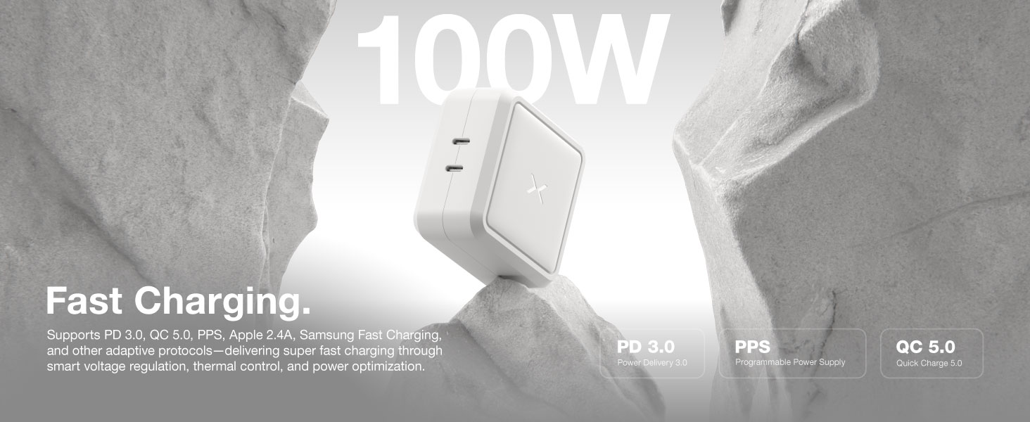 Supports PD 3.0, QC 5.0, and PPS and other charging protocols for super fast charging