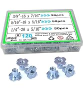 T Nuts 1/4"-20,5/16"-18, 3/8"-16,Hincell 120pcs Zinc Plated Steel T-Nut 4 Pronged Tee Blind Nuts ...