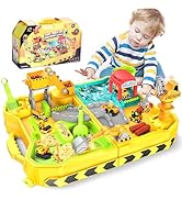 RISUNTOY Engineering Beach Sand Set, 500g Kinetic Sand + 4 Alloy Trucks Foldable Handbag Sandbox ...