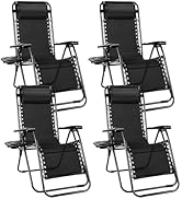 Sweetcrispy Zero Gravity Chairs, Set of 4 Portable Recliner Beach Camping Patio Outdoor Folding L...