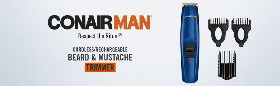 ConairMAN Cordless/Rechargeable Beard trimmer, Mustache trimmer, trimmer for men, respect the ritual