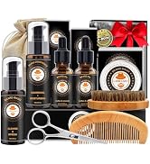 XIKEZAN Beard Kit for Men Grooming &amp; Care w/Beard Conditioner, Wash, Oil, Balm, Brush, Comb,Fathe...