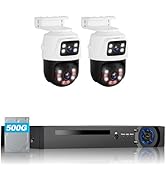 8CH Network Video Recorder Home Security Camera System, with 2pcs Dual Lens 6MP Security Camera, ...