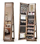 CHARMAID 3-in-1 Jewelry Armoire with Full Length Mirror, 360° Swivel Lockable Jewelry Cabinet wit...