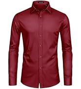 Lusead Mens Dress Shirts Long Sleeve Cotton Wrinkle Free Stretch Solid Casual Formal Wedding Busi...