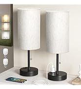 Plus Bedside Table Lamps Set of 2 - 3 Color Temperatures Pull Chain Lamp with AC Outlet Charging ...