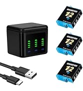 3-Pack Battery for Hero 12 Black Camera, 3-Slot Charger Case for GoPro Hero 12 11 10 9 Replacemen...