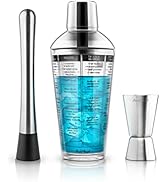 Final Touch 3 Piece Bar Tools Set - Recipe Cocktail Shaker, Muddler &amp; Jigger (FTA1834)
