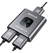 HDMI Switch 4k@60hz Splitter, GANA Aluminum Bidirectional HDMI Switcher 2 in 1 Out, Manual HDMI H...