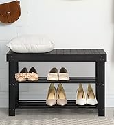 JMLHMXC Bamboo Shoe Rack Bench, 27.5''L*11''W*11.6''H Extended Edition 3-Tier Shoe Rack for entry...
