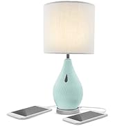Macally Bedside Table Lamp with USB Port - Cozy meets Modern - USB Lamp with Unique Ceramic Base,...