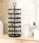 iDavosic.ly 6 Tier Rotating Earring Holder Organizer with Metal Tray, Adjustable Plastic Earring