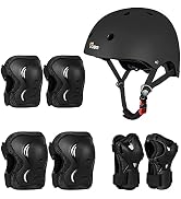 JBM Adult &amp; Youth Skating Protective Gear Set, Skateboard Helmet, Knee Pads and Elbow Pads with W...