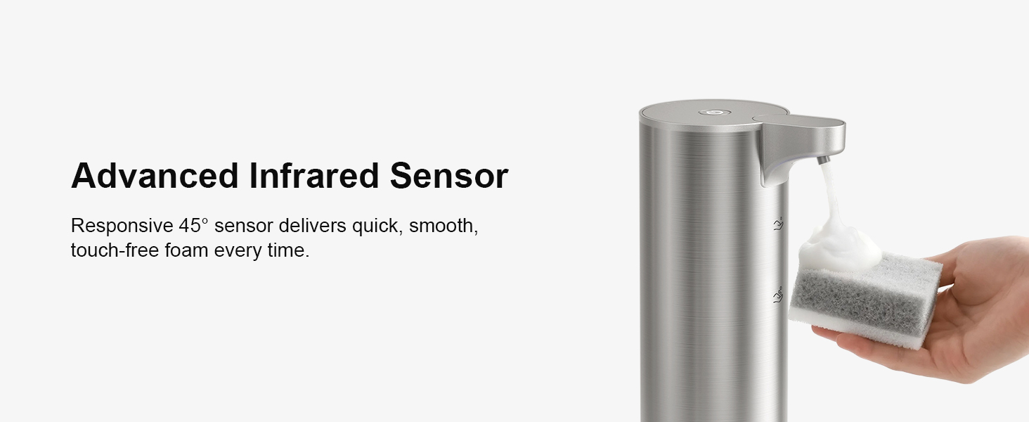 Touch free soap dispenser with fast infrared sensor, easy to use and more hygienic.
