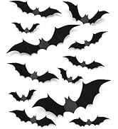 100 Pcs Halloween Decorations 3D Bats Decor, 4 Sizes Scary Halloween Decor Indoor Bat Stickers Ha...