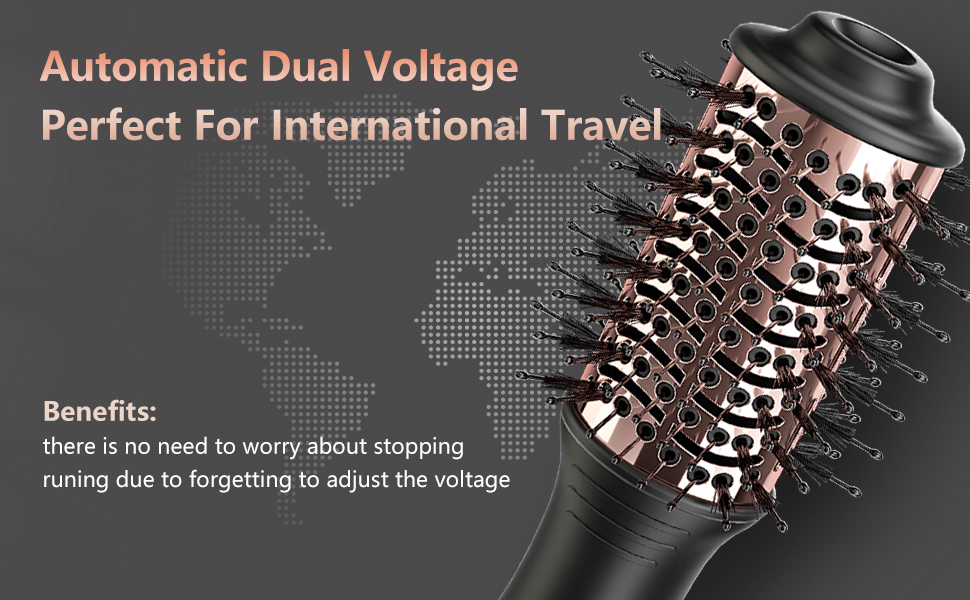 Automatic dual voltage hair dryer brush blow dryer brush in one