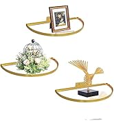 Cityelf Floating Shelves Wall Mounted Gold Wall Decor Iron Glass Hanging Shelf Home Decor Set of ...