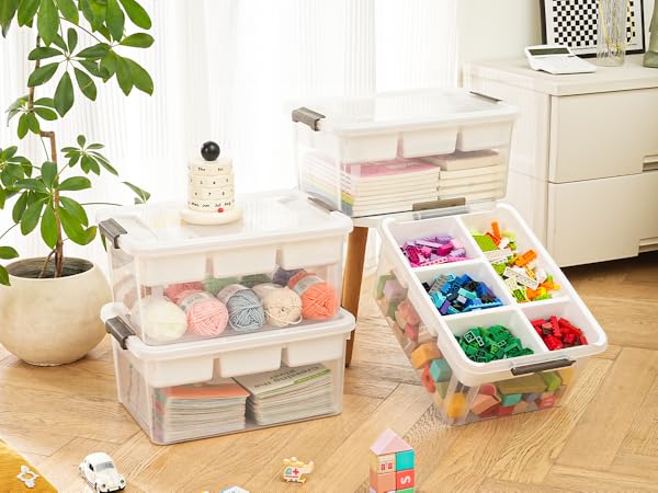 Plastic Storage Box with Removable Tray Craft Organizers and Storage Clear Storage Container