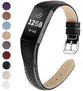 NANW Bands Compatible with Fitbit Charge 4 / Charge 3, Slim Genuine Leather Wristband Replacement...