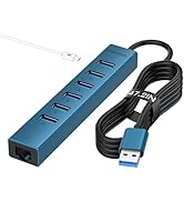 7 Ports USB 3.0 Hub, USB to Ethernet Adapter with 6 USB 3.0 Data Transmission, Gigabit Ethernet P...