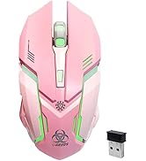 VEGCOO Pink Wireless Gaming Mouse, Silent Click Wireless Mouse with Colorful RGB LED Lights, Rech...