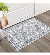 KUTA Rugs for Entryway Oriental Small Washable Rugs 2x3 Grey Blue Entryway Rug Non-Slip Ultra Sof...