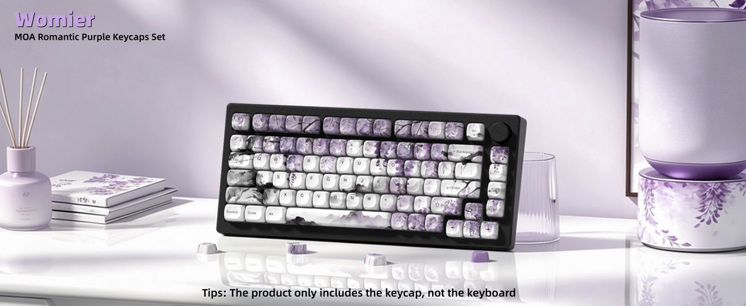 MOA Romantic Purple Keycaps, Custom PBT Keycaps Set Mechanical Keyboard Key Caps
