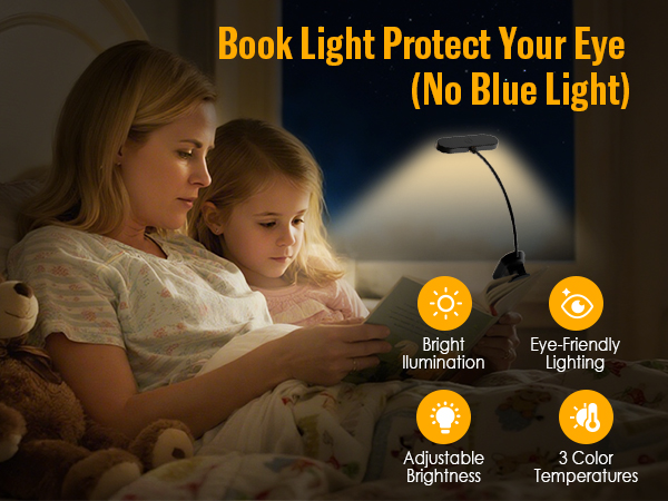 Book Light Protect Your Eye(No Blue Light),Bright llumination?Adjustable Brightness,3 color