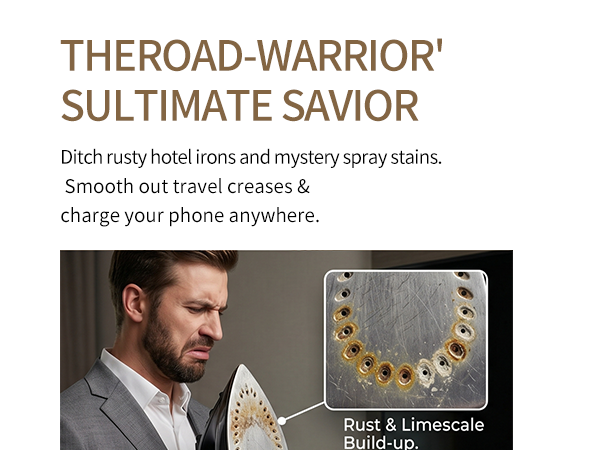 Ditch rusty hotel irons and mystery spray stains.Smooth out travel creases &amp;amp;charge your phone