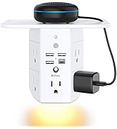 Wall Outlet Extender with Shelf and Night Light,Surge Protector,USB Wall Charger with 5 USB Outle...