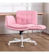 amseatec Criss Cross Chair with Armrests &amp; Wheels, PU Leather Vanity Chair, Comfortable Adjustabl...