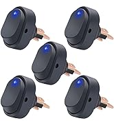 Twidec/5Pcs LED Lighted Rocker Switch Toggle 12V 30A SPST 3 Pin On-Off Blue Round Dot Switch for ...