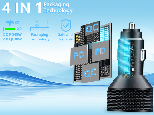 MFi Certified 4-Port 90W USB-C/USB-A Power Cigarette Lighter PD/QC USB-C Car Charger for iPhone 16