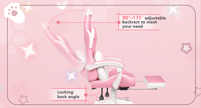 Gaming Chair with Cat Ears and Cat Paw Lumbar Cushion, Cute Ergonomic Gaming Computer Desk Chair