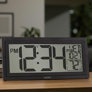 lacrosse, la crosse, 515-1419, atomic, digital, LCD, calendar, temperature, clock, table, wall, dst