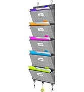 Over Door Wall File Organizer, Hanging File Folders with 5 Pockets for Papers,Office Supplies,Cha...