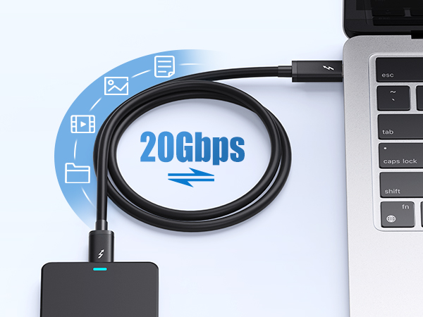 20Gbps Thunderbolt 3 to Thunderbolt 3 cable for fast data and charging