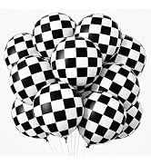 Checkerboard Balloons Racing Car Black White Foil Balloons Party Decor | Racing Theme Balloons Bi...