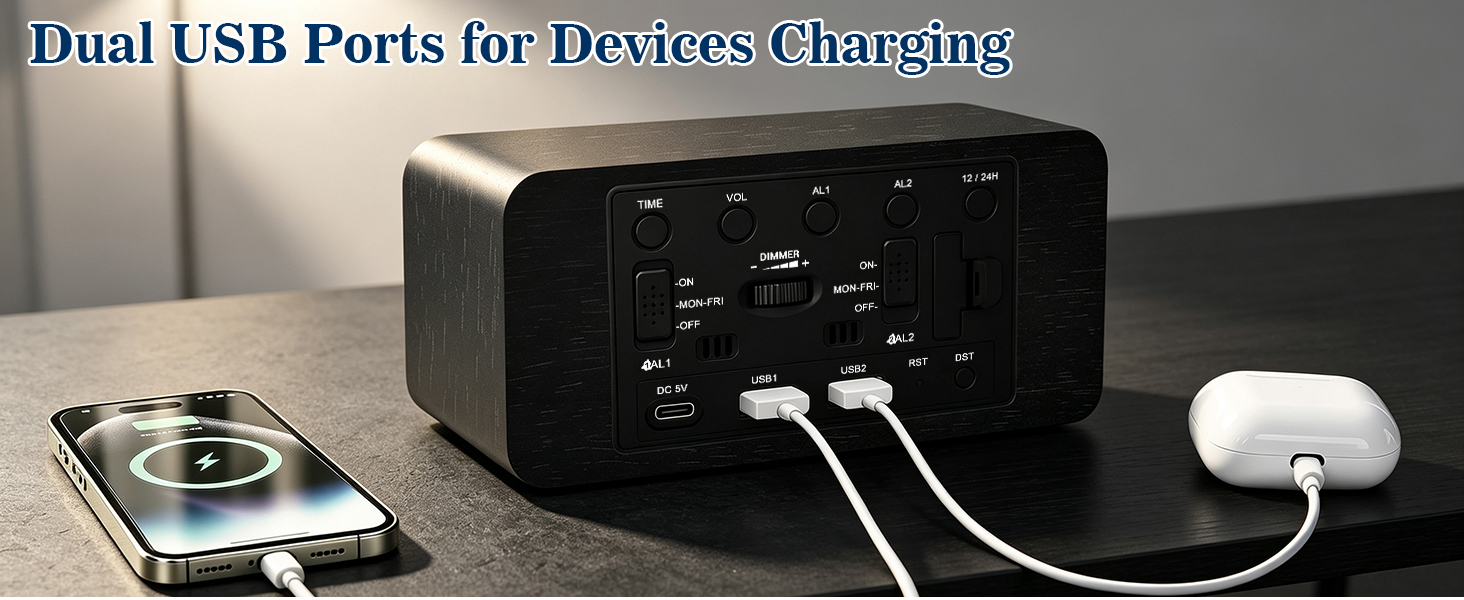 Digital Alarm Clock with USB Ports