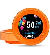 WELLIFE 9 Inch Plastic Plates Orange 50 Count Disposable Plate for Party, Halloween Plates Desser...