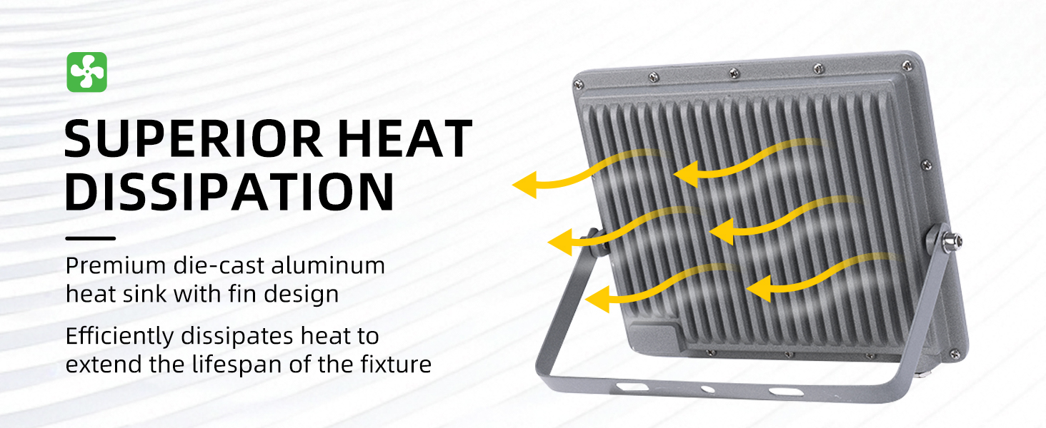 Aluminum heat sink with fins for efficient heat dissipation and extended light lifespan.